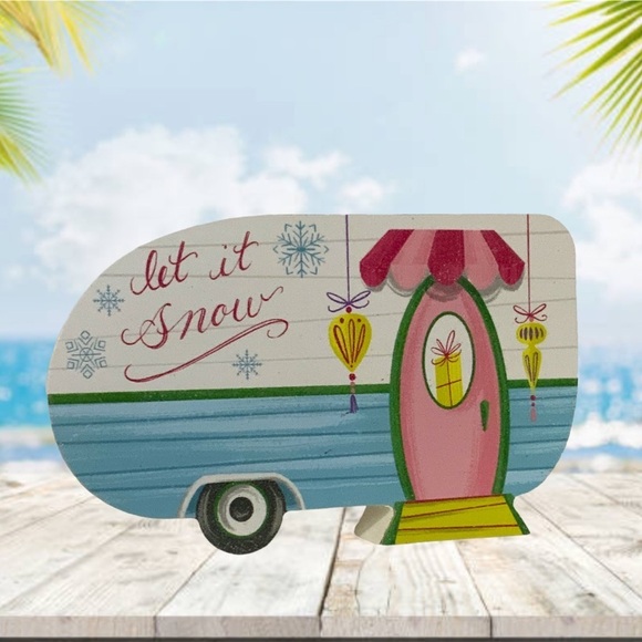 Camper Table Decor Wood Block Decoration Let it Snow Tropical - Picture 8 of 15
